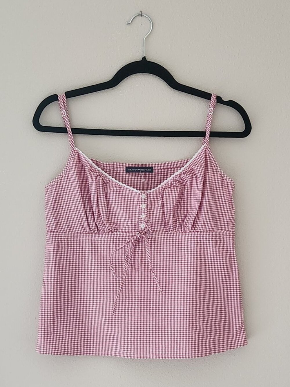 BRANDY MELVILLE Red and White Gingham Cotton Stretch Tank Top One Size (Small)